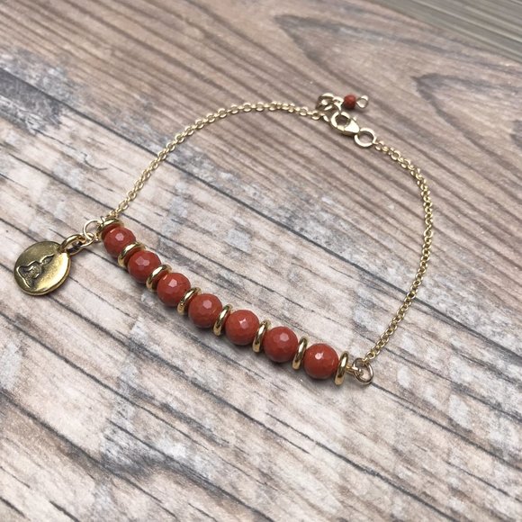 Red Jasper bracelet with Buddha charm, 14k gold filled, gemstone bracelet - Picture 3 of 9